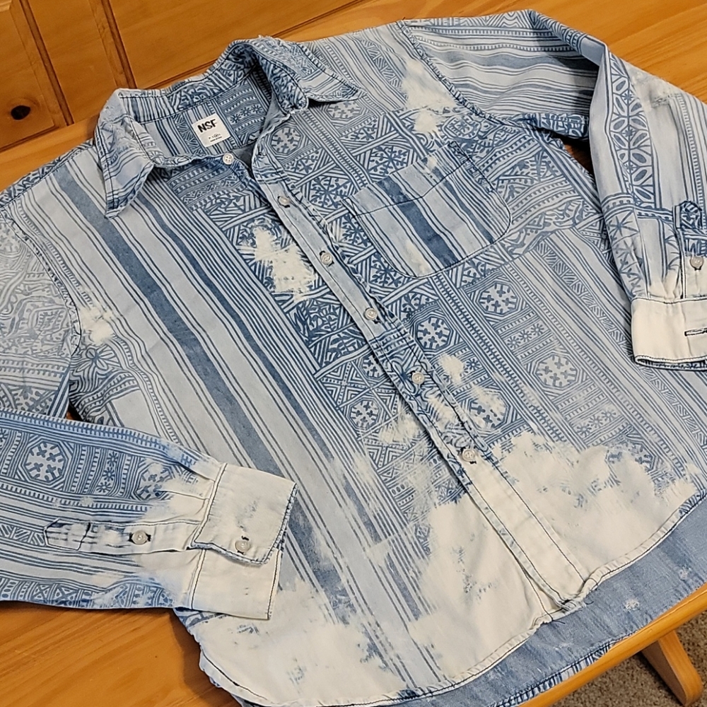 NSF Distressed Striped Button Down, Medium